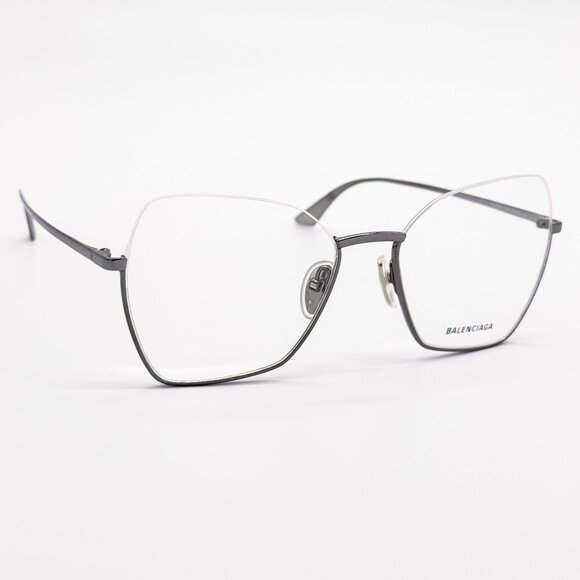 NEW BALENCIAGA EYEGLASSES BB0142O 001 GEOMETRIC SILVER WOMEN EYEWEAR BALENCIAGA - Picture 1 of 9